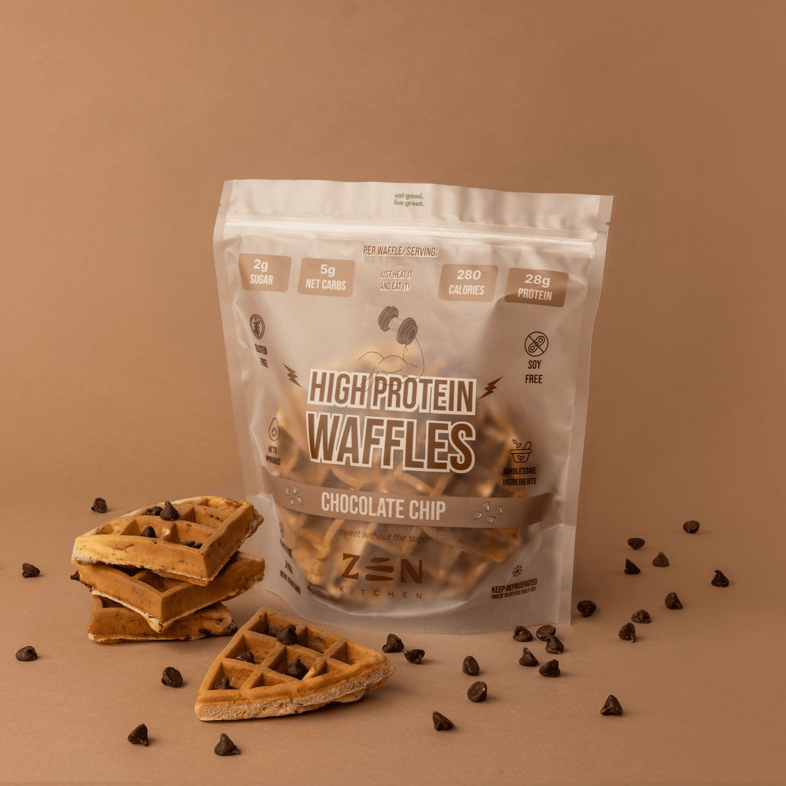 Zen Protein Waffles - Chocolate Chip